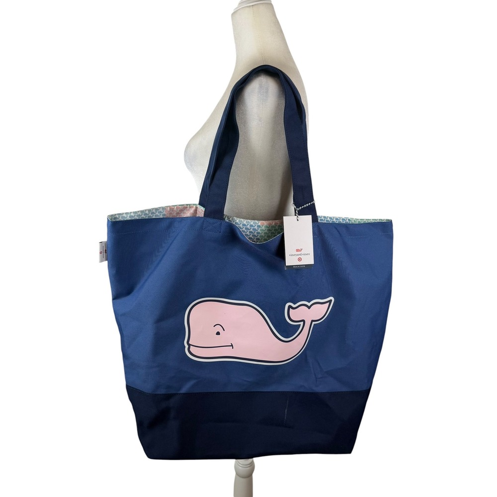 NWT Vineyard Vines Target Beach Tote Bag Whale Logo Patchwork Lining Preppy